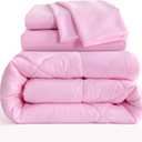 Twin Size Comforter Set, 5 Pieces Soft Bedding for All Seasons, Bed in A Bag, Kids Bedding Set with 1 Comforter, 1 Fitted Sheet, 1 Flat Sheet, 2 Pillowcases, Pink