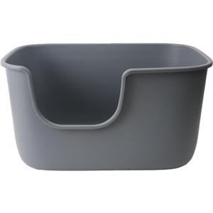 Space Time Extra Large Litter Box with High Sides & Low Entry, XL Anti-Splashing Kitty Litter Pan, Jumbo Multi Cat Litter Box, Tool-Free Assembly, Easy to Clean (Grey)