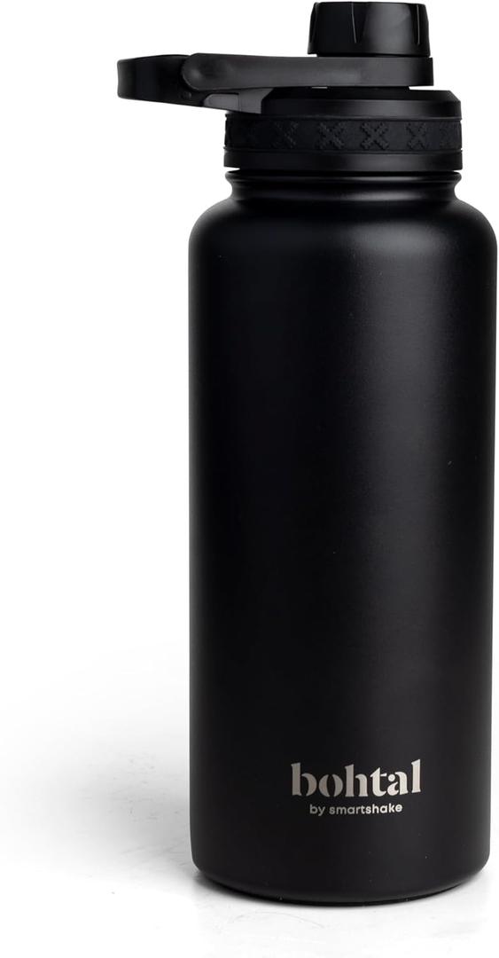 Smartshake Bohtal 960ml/32 oz Insulated Water Bottle, Durable Stainless Steel Water Bottle, Leak Proof Water Bottle, Keep Drinks Hot for 6 Hours, Cold for 12 Hours, BPA-Free, Leak-Proof Lid - Black
