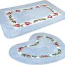 Bathroom Floor Mat 2-Piece Bathroom Absorbent Door mat Set Quick-Drying mat Toilet Non-Slip Carpet Mat Heart-Shaped and Rectangular Bath mat (2 Pieces, Sky Blue) (24.11" x 17.11"20." x 17.11")