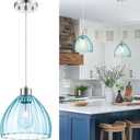 Emliviar 1-Light Blue Pendant Light Fixture for Bedroom, Modern Pendant Light for Kitchen, Unique Glass Cover with Chrome Finish, HE289G2-MIL CH