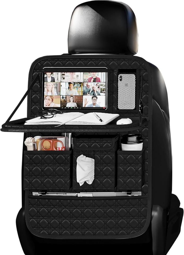 GMQ Backseat Car Organizer 1 Pack, Car Back Seat Organizers with Tray,Multifunctional Car Seat Back Organizer with Foldable Tablet Holder (Black, 1 PC)