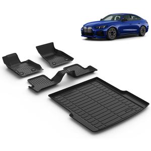 All Weather Car Floor Mats & Cargo Liner Set Fit for BMW i4 eDrive35 / eDrive40 / xDrive40 / M50 2022 2023 2024 2025 Floor Liners Trunk Liner i4 Cargo Mat Accessories Black
