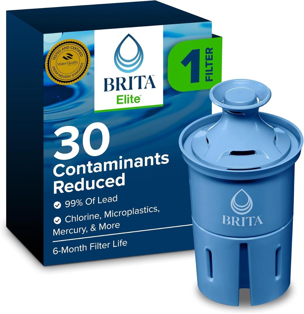 Brita Elite Water Filter Replacement for Pitchers and Dispensers, BPA-Free, Reduces 99% of Lead, Lasts Six Months or 120 Gallons, Includes 1 Pitcher Replacement Filter