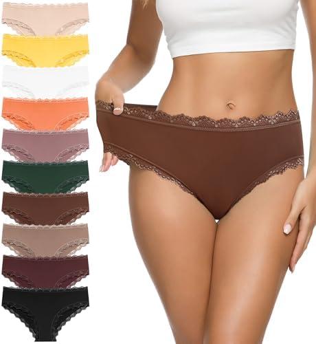 Eiggam Women's Cotton Bikini Panties,High-Cut Full Coverage Stretch Cool Underwear for Women L