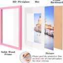 Wyooxoo 16x20 Picture Frame Pink Solid Wood Photo Frames Display Pictures 12x16 with Mat or 16x20 Without Mat Colorful Frame For Horizontal Vertical Wall Mounting