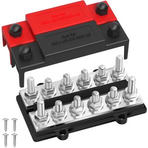 Dual Row Bus Bar 12V 250A Power Distribution Block 12 x 5/16" Terminal Stud Positive & Ground Battery Bus Bar