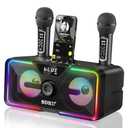 SDRD 215 Bluetooth Karaoke Machine for Adult Kid with Storage and Charging Station, Powerful Karaoke System, 12H Playtime, Rechargeable Wirless Microphone, Support USB/AUX Indoor Outdoor
