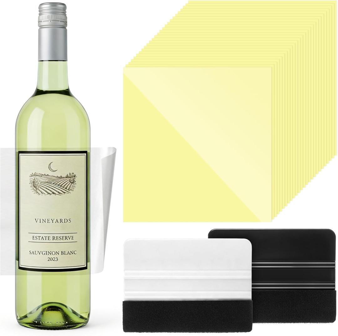 30PCS Wine Label Remover Sheets and 2 Scraper Tools, Wine Bottle Label Remover Tool, Labels Saver for Collectors and DIY Projects