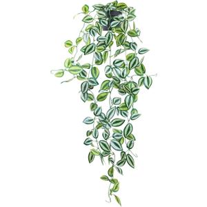 LOYWREE Artificial Plants Indoor Small Fake Hanging Plant with Pot 39-in Long Faux Potted Vine Green Eyebrow Leaf for Shelf Home Office and Outdoor Garden Decor(Black Pot) (1Pack)