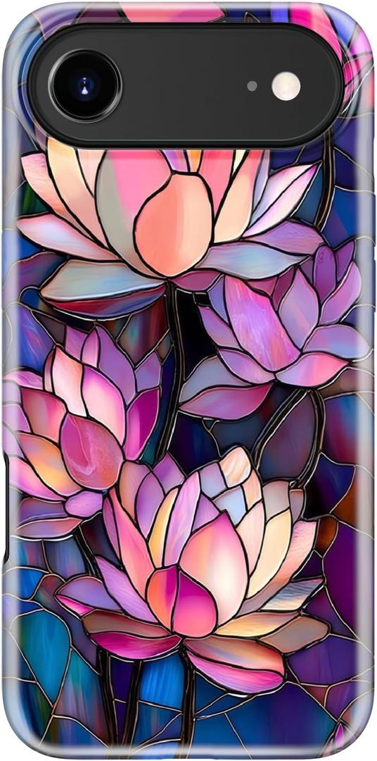 for iPhone Air Case, Wireless Charging Compatible, Dual-Layer Soft Silicone + Hard Shell with Cute Aesthetic Wildflower Design,Protective Phone Cover for iPhone 17 Air - Vibrant Lotus Flower