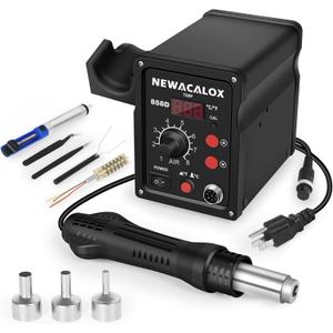 NEWACALOX Hot Air Rework Station 500C Soldering Station with Hot Air Gun, Airflow Adjustable, Desoldering Station for BGA IC, SOIC CHIP, QFP, PLCC, etc.