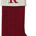 MFT St. Nicholas Square 21-inch Monogram Embroidered Initial Cable Knit Red Christmas Holiday Stocking Letter R