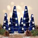 Hoolerry 6 Pcs Christmas Velvet Trees Set with Stars String Glitter Christmas Tree Decorations Modern Mantle Decor for Xmas Decor Party Home Farmhouse Table Centerpiece Decorations (Navy)