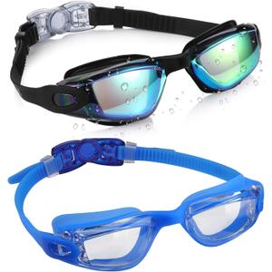 Aegend Kids Swim Goggles, Pack of 2 Swimming Goggles for Children Boys & Girls Age 3-14 (Aqua & Clear Blue)