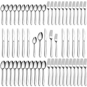 Pleafind 60-Pcs Silverware Set Service for 12, Premium Stainless Steel Flatware Set, Include Forks Spoons and Knives Set, Mirror Polished Cutlery Utensil Set for Home Restaurant, Dishwasher Safe