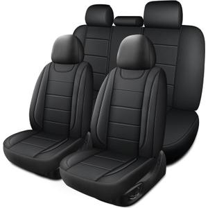 HChengkikz Car Seat Covers, Quilting Leather Seat Covers Full Set, Waterproof Faux Leather Automotive Seat Covers for Cars, Universal Car Seat Protectors Fit for Suvs, Trucks, Airbag Compatible