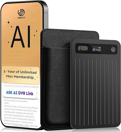 AI Voice Recorder with App Control : AI Transcription, Summarization & Mind Maps, Portable AI Note Taking Device with Case 64GB Memory Recording for Calls, Speeches, Meetings, Interviews(Black)