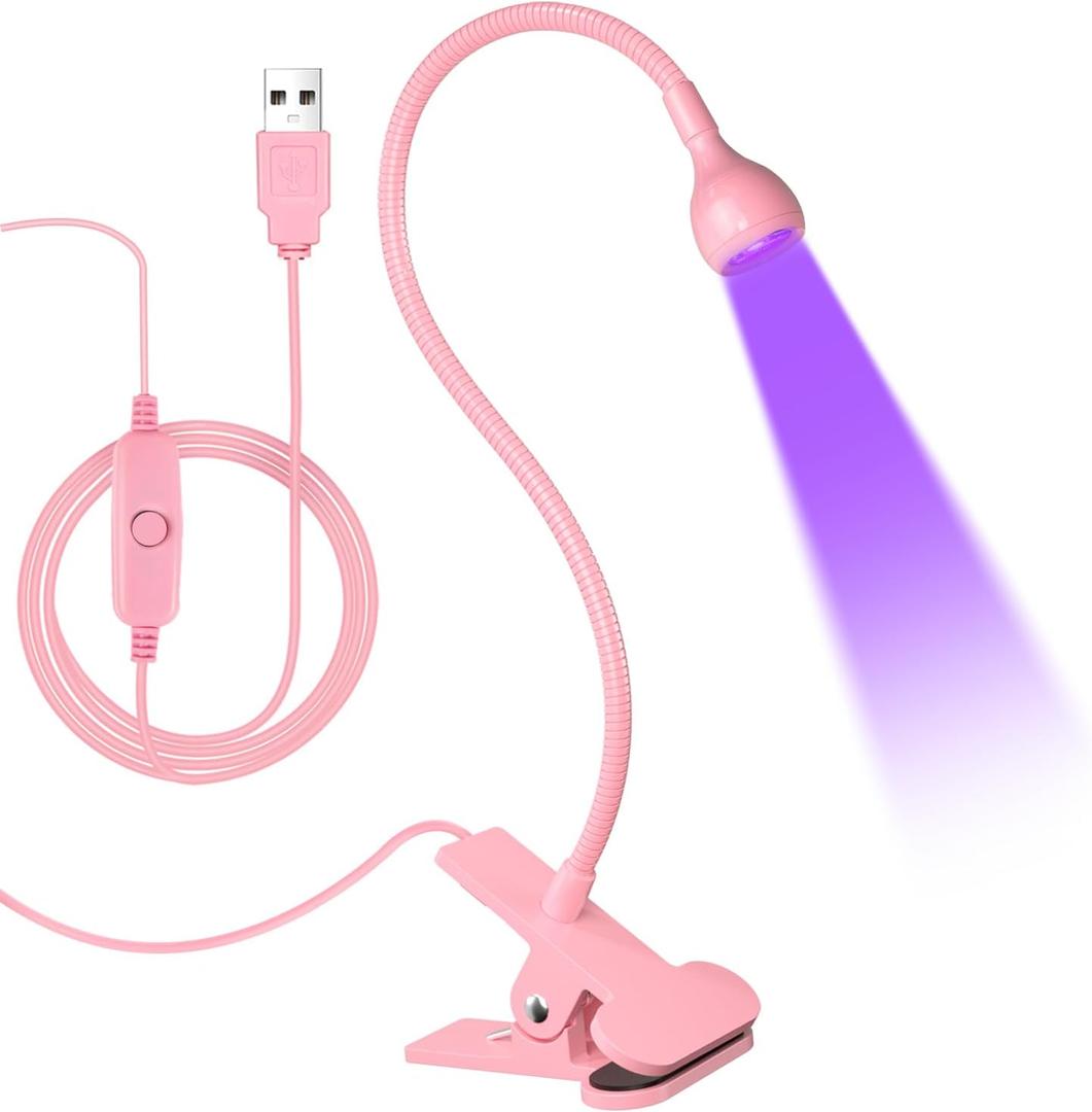 AORAEM LED Nail Lamps 3W Flexible Gooseneck Lamp Quicky Dry Nail Manicure Dryer Gel Polish Curing Light Plug Play Portable Flash Cure Light for Gel Nails Home DIY Professional Nail Tools Pink (Small)