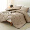 CozyLux Queen Comforter Set Taupe, 3 Pieces Solid Breathable Quilted Style Bedding Sets for All Season, Luxury Soft Microfiber Down Alternative Comforter Bed Set (1 Comforter & 2 Pillowcases)