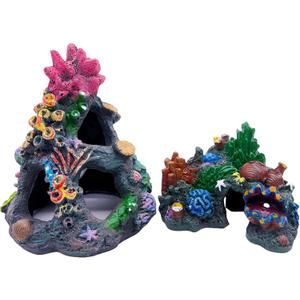 Tfwadmx Aquarium Coral Decoration Resin Fish Tank Hiding Mountain Cave Betta Hideaway House Rock Reef Ornament, 2 Pack.