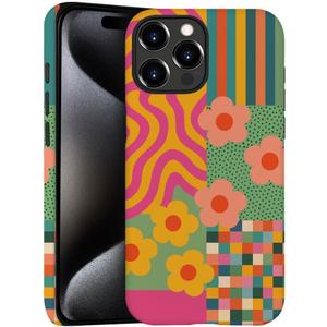 Case for iPhone 16 Pro Max - Slim Fit Anti-Scratch Phone Case for Girl Women - Groovy Colorful Geometric Flower 70s (Frosted)