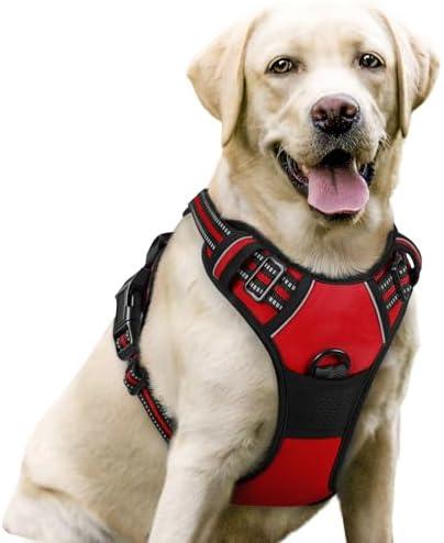 rabbitgoo Dog Harness, No-Pull Pet Harness with 2 Leash Clips, Adjustable Soft Padded Dog Vest, Reflective No-Choke Pet Oxford Vest with Easy Control Handle for Large Dogs, Red, L