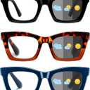 Hubeye Progressive Reading Glasses For Women Fashion Style Blue Light Blocking Computer Multifocus Square Reader (Black+Hawksbill Turtle +Blue)