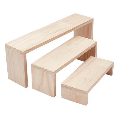 NBEADS 3-Tier Wood Display Risers, Decorative Display Risers, Display Stand, Unfinished Wood, Cupcake Holder Stand 16x6 inch