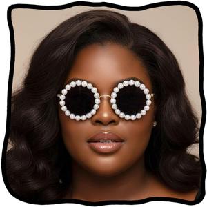 Woeoe Pearl Round Sunglasses Round Sun Glasses for Women Classic Shades Vintage Men Bling Party Sunglasses Eyewear