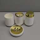 White and Gold Bathroom Accessories 4 Piece Set Luxury Matte Plastic Soap Dispenser Toothbrush Holder Cup Soap Dish for Modern Bathroom Deco