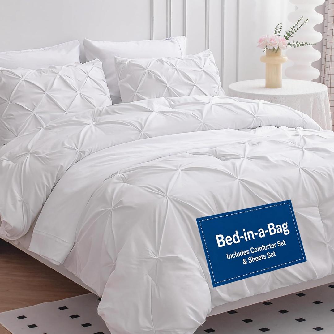 LANE LINEN 7 Piece King White Comforter Microfiber Down Alternative