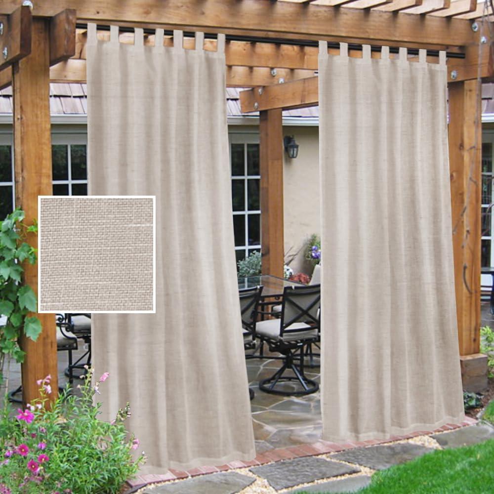 H.VERSAILTEX Outdoor Linen Sheer Curtains for Patio Waterproof - Outdoor Divider Privacy Added Light Filtering Porch Decor with Detachable Self-Stick Tab Top for Gazebo, Natural, 2 Pieces, W52 x L95