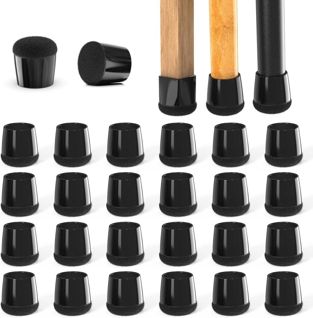 24PCS Silicone Chair Leg Floor Protectors, Chair Leg Caps Protectors Covers with 360 Wrapped Felt Pads Bottom Reduce Noise and Scratch-Resistant for Hardwood Tile Floors, Fits 0.8"-1"