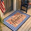 2 Pcs God Bless America Door Mats, 4th of July Patriotic Welcome Mat Non-Slip Coir Doormat with Blue White Stripes, Layered Rug for America 250th Anniversary, Front Porch Entryway Decor