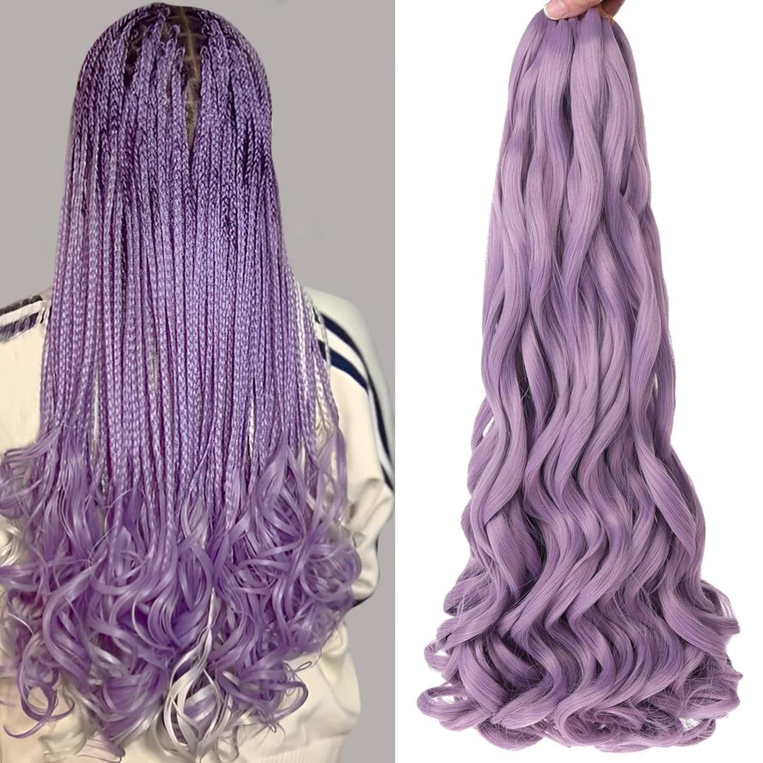 COOKOO 2 Packs Pre Stretched French Braiding Hair - 22 Inch Spiral Curls with Curly Ends - Spanish Loose Wavy Synthetic Hair Extensions for Black Women (Light Purple)