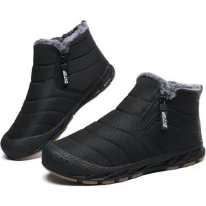 Snow Boots Mens Waterproof Winter Boots Fur Lined Warm Ankle Boots Zipper Closure Slip on Outdoor Boot Comfortable Walking Shoes (11, Full Black)
