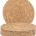 GENMOUS Woven Placemats Set of 10, 12" Round Placemats Natural Water Hyacinth Boho Placemats, Farmhouse Rattan Chargers for Dinner Plates, Rustic Braided Wicker Table Mats for Dining Table, Home, Wedding