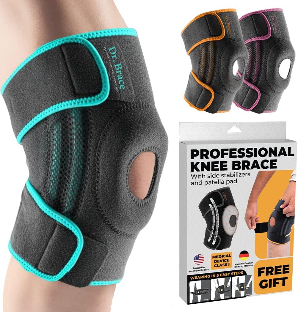 DR. BRACE ELITE Knee Brace with Side Stabilizers & Patella Gel Pads for Maximum Knee Pain Support and fast recovery for men and women-Please Check How To Size Video (Earth, Large)