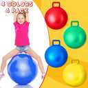 Lewtemi 4 Pcs 22 Inch Hopper Ball Carnival Outdoor Games Jumping Hopping Inflatable Bouncing Ball with Handle and Air Pump for Adult Sport Exercise(Bright Colors)
