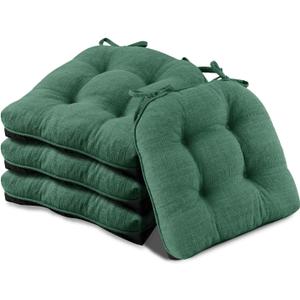 Basic Beyond Chair Cushions for Dining Chairs 4 Pack, Chair Cushion with Ties and Non Slip Backing, 15.5 x 15.5 inches Tufted Chair Pads for Dining Chairs(Forest Green)