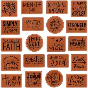 Wavwavw 20 Pcs Bible Verse Iron on Patches Rustic Leatherette Religious Hat Patches Motivational Christian Appliques for Fabric Repair Jackets Hats Backpacks Sew Supplies