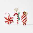 Vintage Christmas Tree Decorations Set of 3 Rustic Distressed Xmas Ornaments Red&White Hanging Decor for Indoor&Outdoor Window Mantel Wall Farmhouse Holidays Display Gift Star Candy Crutch