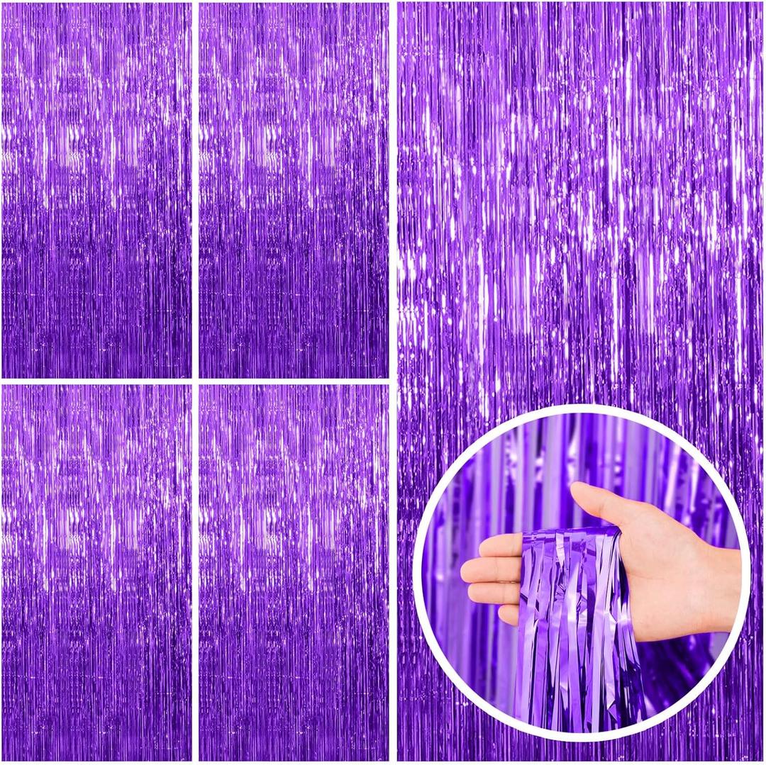 5 Pack Purple Backdrop Tinsel Streamers Foil Fringe Backdrop Halloween Party Decorations Purple Backdrop Curtain Birthday Graduation Bachelorette Christmas New Year Party Decorations (39.4"W x 78.7"L (Pack of 5))