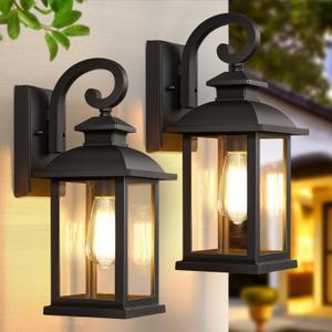 Black Outdoor Wall Lights Exterior 2Pack, 15" Waterproof Retro Front Porch Lights Outdoor Wall Sconces Lights Fixtures Wall Mount for House Patio Entryway Garage, Bulbs Not Included (2Packs-Classic Style)
