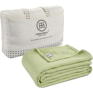 Threadmill Muslin Blanket for Twin Size Bed | 4-Layer Gauze Cotton Throw | Soft, Breathable, and Lightweight for All Seasons | Ideal Blanket or Bed Blanket | Sage Green