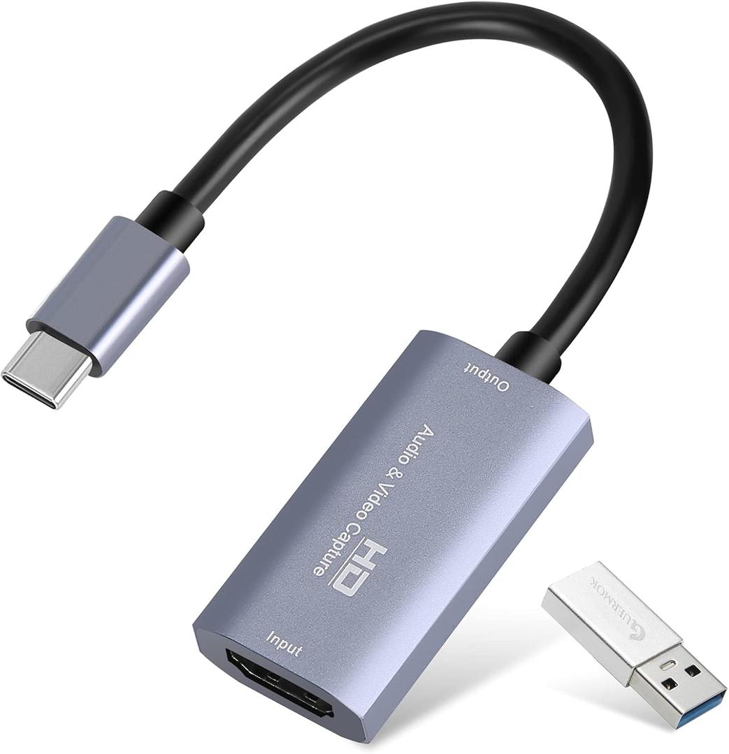Guermok Video Capture Card, USB3.0 HDMI to USB C Audio Capture Card, 4K 1080P 60FPS Capture with Type-C Adapter Devices for Gaming Live Streaming, Video Recorder, Windows Mac OS System OBS Zoom (Silver)
