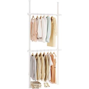 Floor to Ceiling Clothes Rack, Heavy-Duty Telescopic Garment Rack, 43122in Height & 3047in Width, 220lbs Total Load Capacity, 2-Pole, White