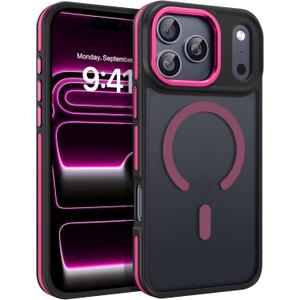 BENTOBEN Magnetic for iPhone 17 Pro Max Case 2025 [Compatible with Magsafe] [Military-Grade Protection] Matte Women Men Anti-Slip Shockproof Bumper Phone Cases for 17 Pro Max 6.9", Hot Pink/Black