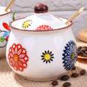Ceramic Sugar Bowls with Spoons, Salt Jar Seasoning Container with Lid for Home and Kitchen (XYH)
